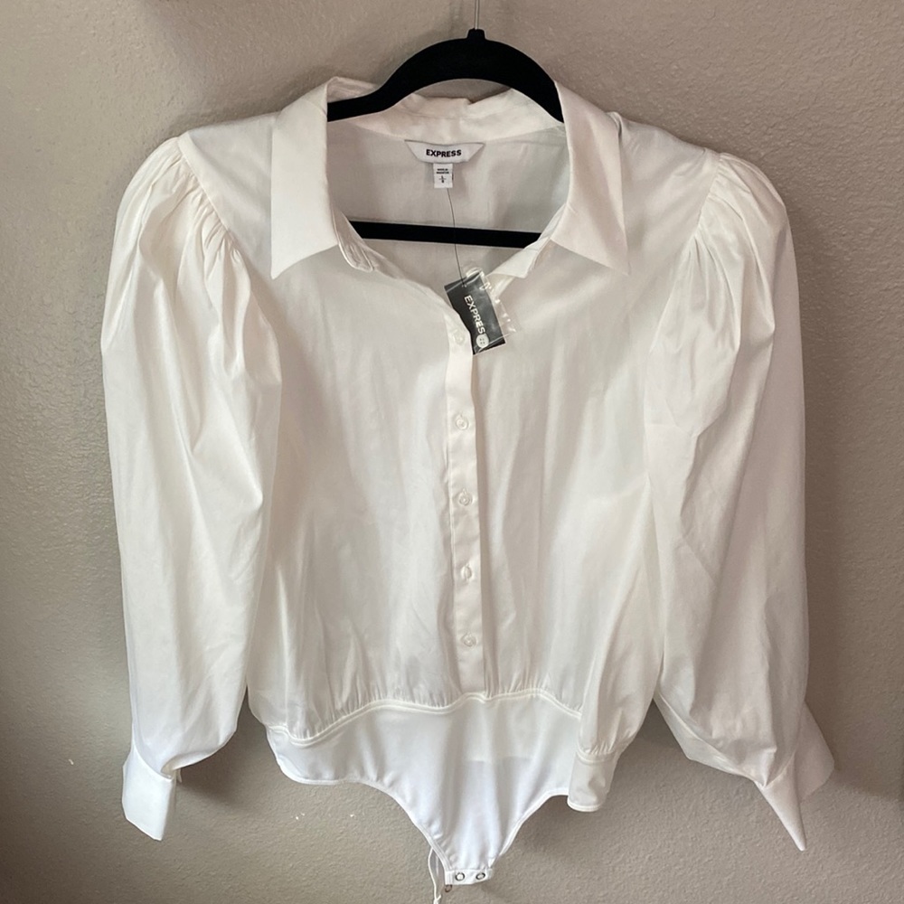NEW with tags! Express white button up body suite. Large.